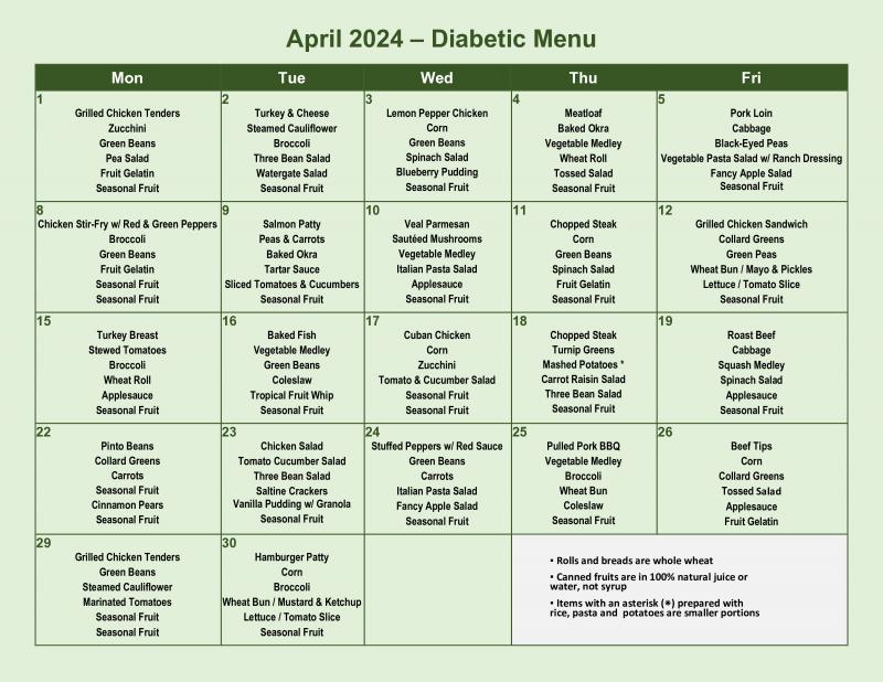 diabetic menu